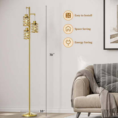 Oneach 70" Industrial Floor Lamp, Stepless Dimmable Standing Lamp with 3 Bulbs, Farmhouse Corner