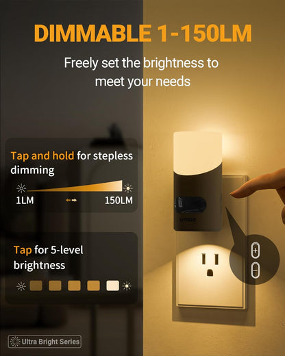 Lyridz LED Night Lights Plug into Wall with Motion Sensor, 1-150LM Dimmable Plug-in Nightlight