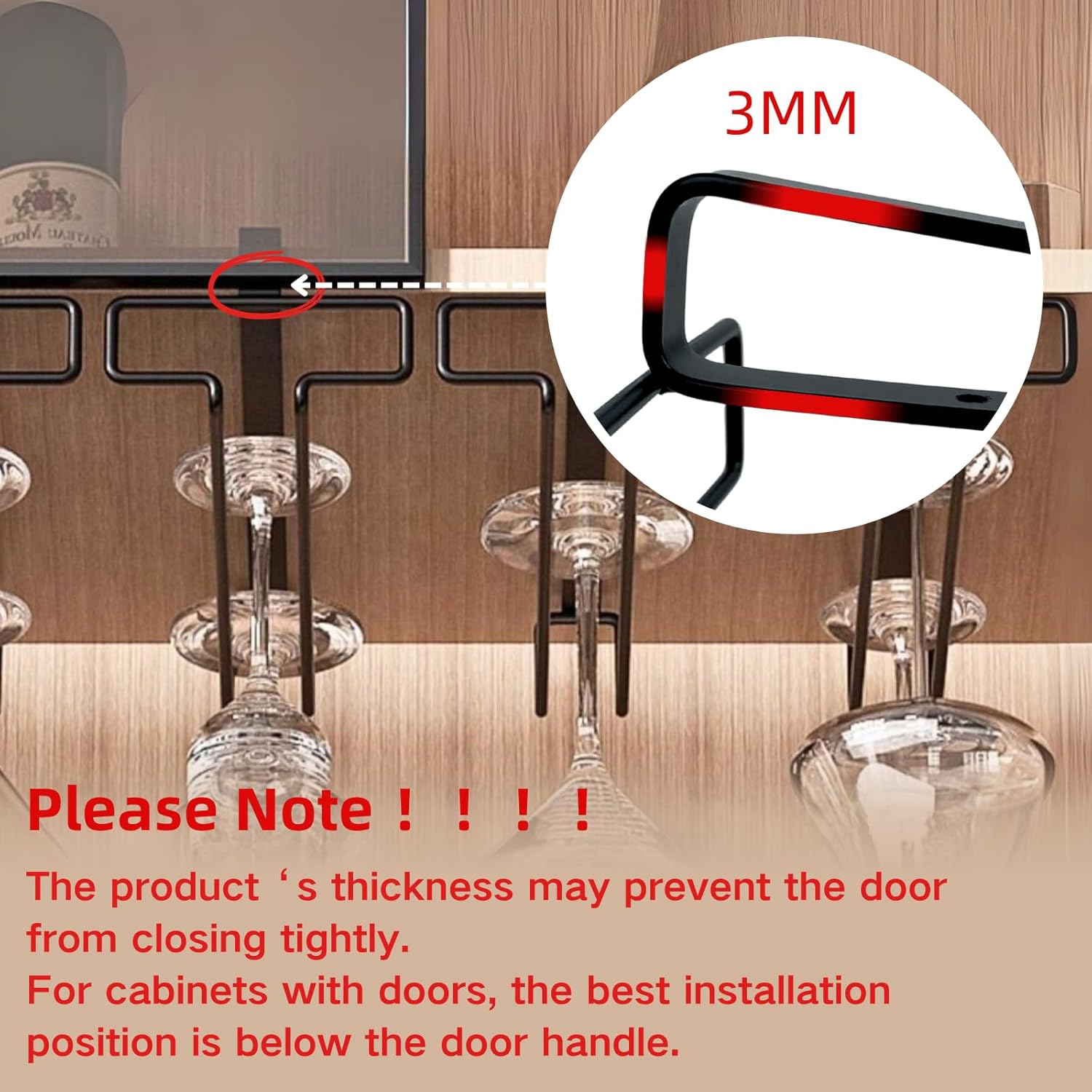 LINFIDITE Wine Glass Holder 2PCS Stemware Rack Hanger Under Cabinet Wine Glass Rack Kitchen Hanging
