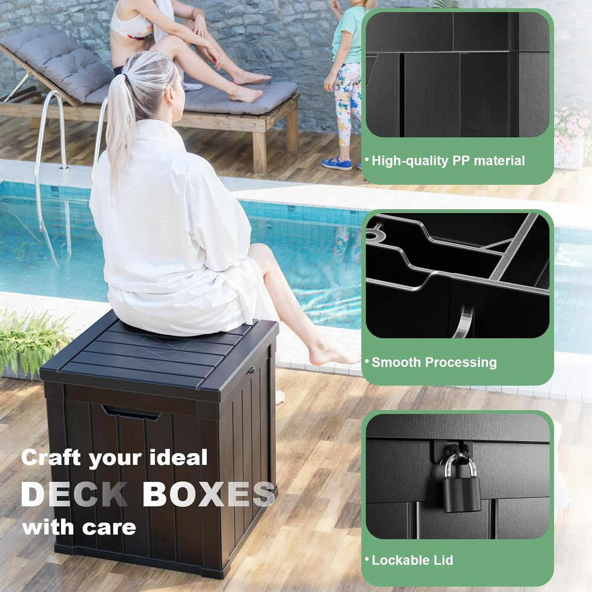 DRATO 50 Gallon Deck Box, Outdoor Storage Box for Patio Cushion, Sports Equipment, Garden