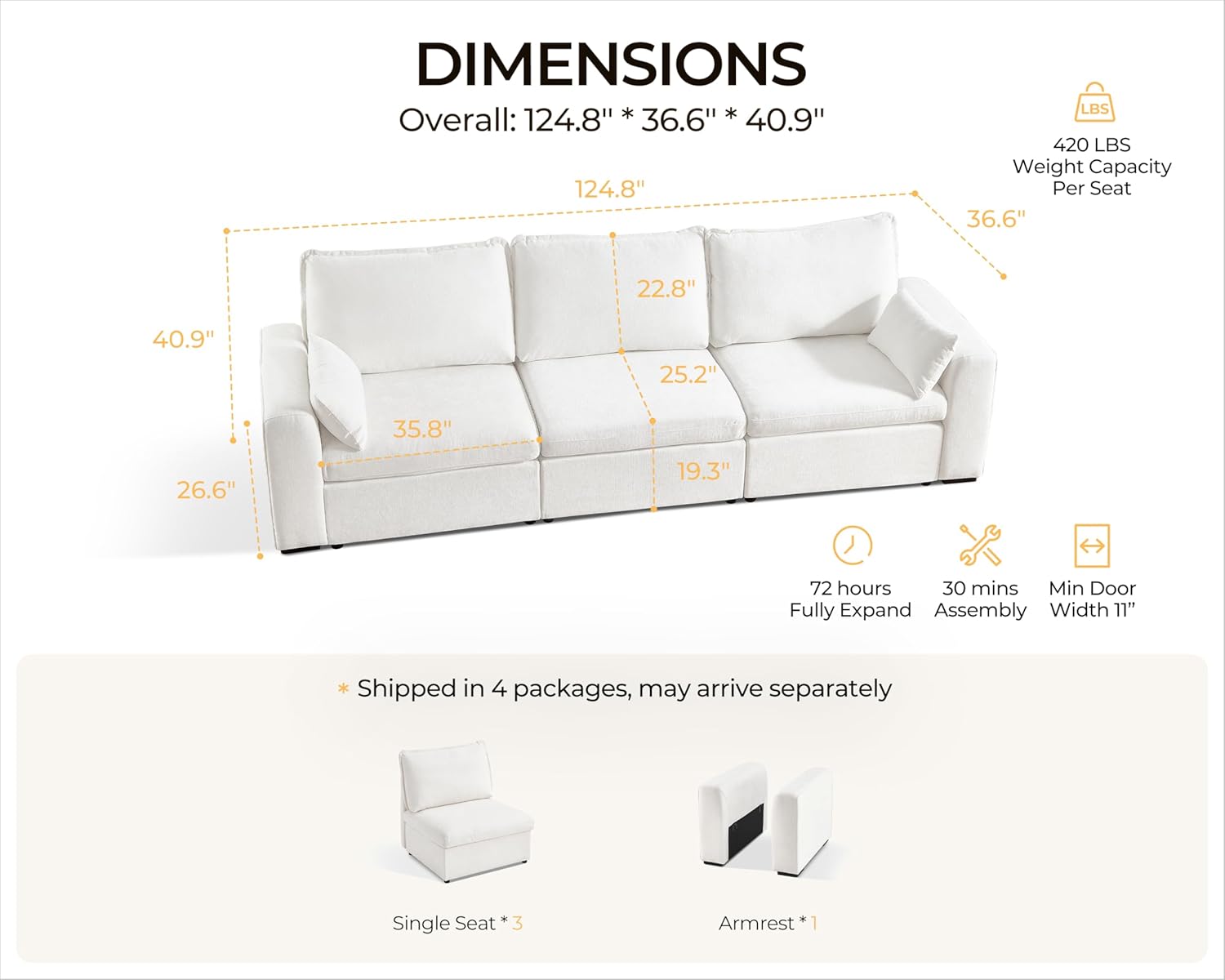 Oversized Modular Sofa Comfy Cloud Couch with Storage, Extra Deep Plush Sectional Sofa Set for