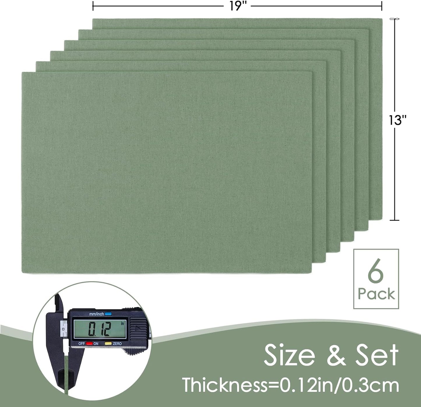 MANSPHIL Sage Green Cloth Placemats Set of 6, Double Layer Faux Linen Place Mats Heat Resistant