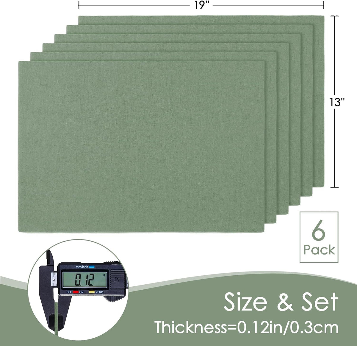 MANSPHIL Sage Green Cloth Placemats Set of 6, Double Layer Faux Linen Place Mats Heat Resistant