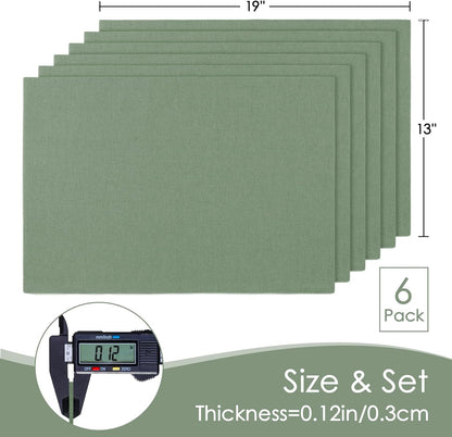 MANSPHIL Sage Green Cloth Placemats Set of 6, Double Layer Faux Linen Place Mats Heat Resistant