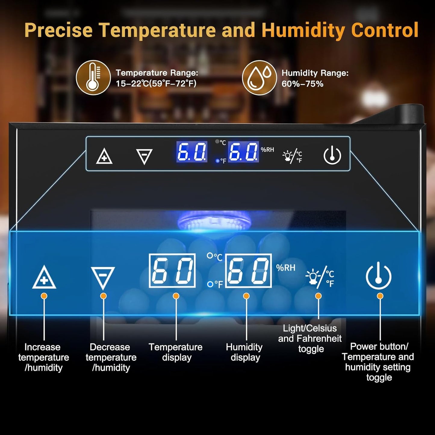 Electric Humidor for Cigars, 35L 250 Counts Large Capacity Thermostatic Desktop Humidor Cabinet