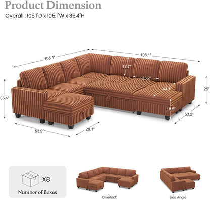 Belffin Oversized Sofa Bed Modular Sectional Sleeper Sofa with Pull Out Bed L Shaped Couch with
