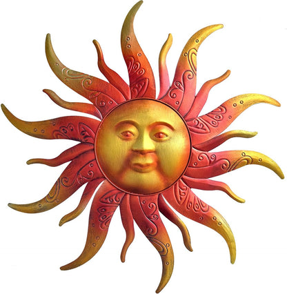 Large Metal Sun Wall Art Decor - 23.6 Inches Rustic Retro Hanging Decoration for Indoor Outdoor