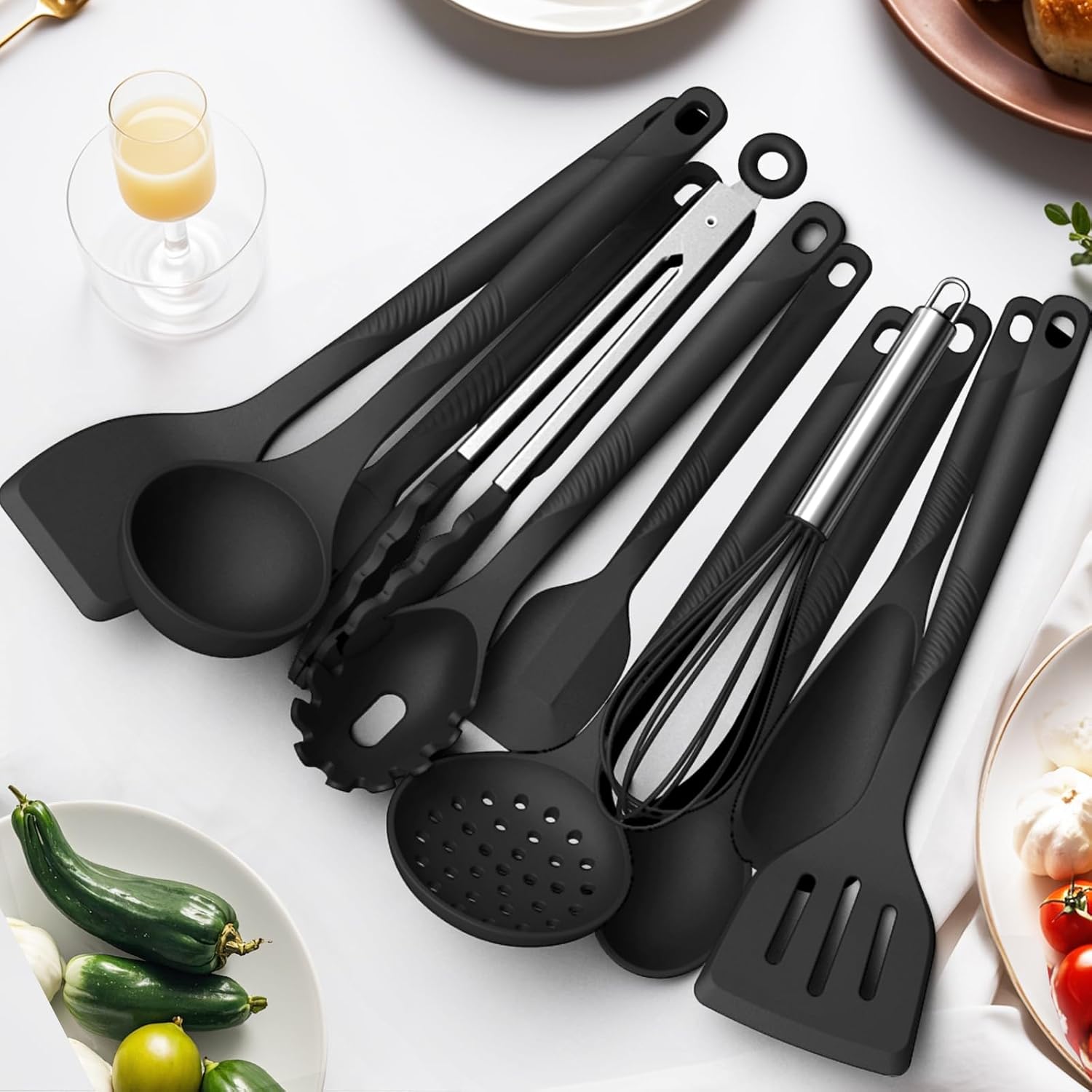 Silicone Cooking Utensils Set - 600°F Heat Resistant, Nonstick Kitchen Utensil Set with Spatulas