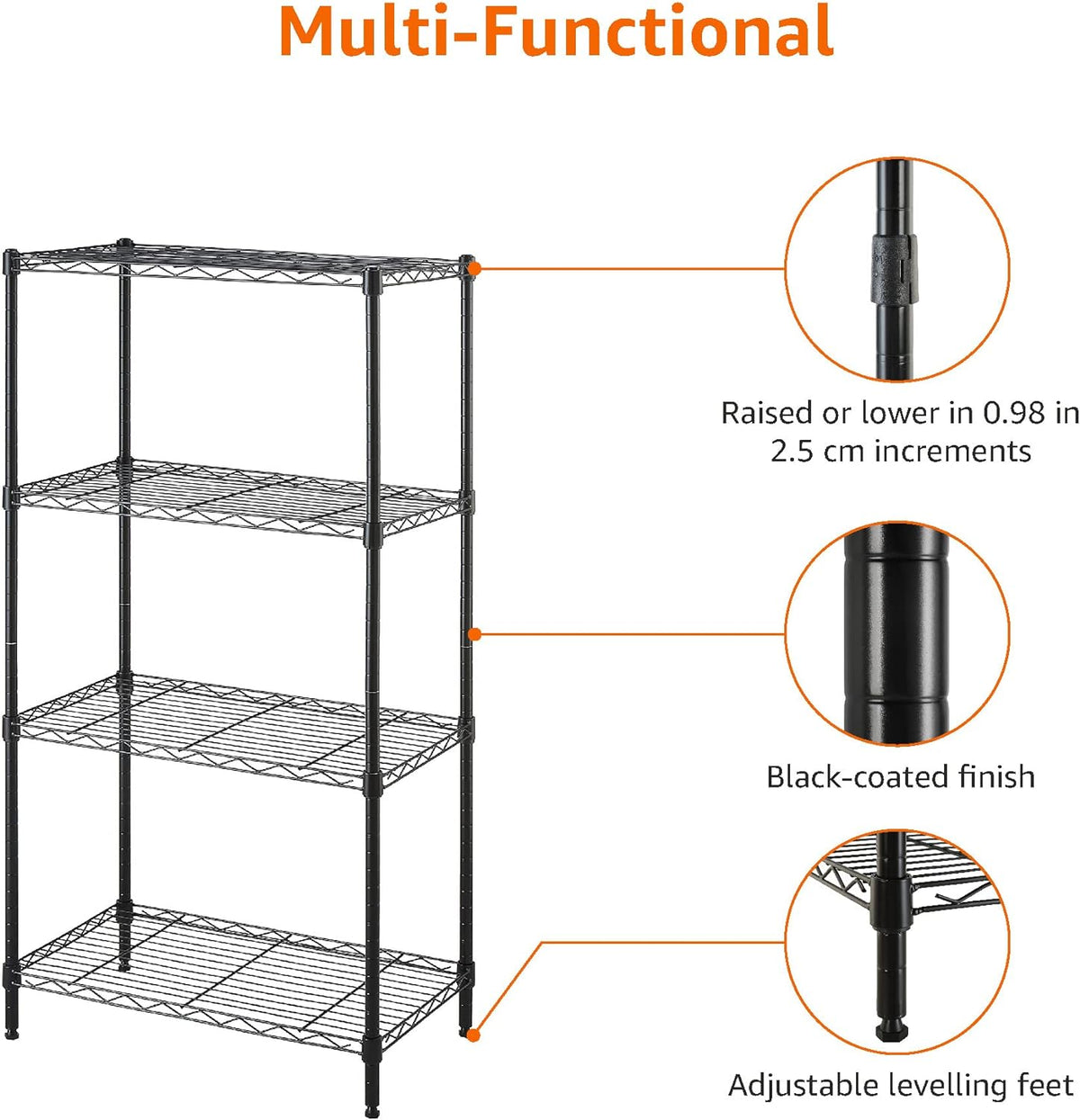 Amazon Basics 4-Shelf Steel Wire Storage Rack, Adjustable, Sturdy, Easy Assembly, 13.4 D x 23.2 W x