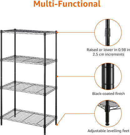 Amazon Basics 4-Shelf Steel Wire Storage Rack, Adjustable, Sturdy, Easy Assembly, 13.4 D x 23.2 W x
