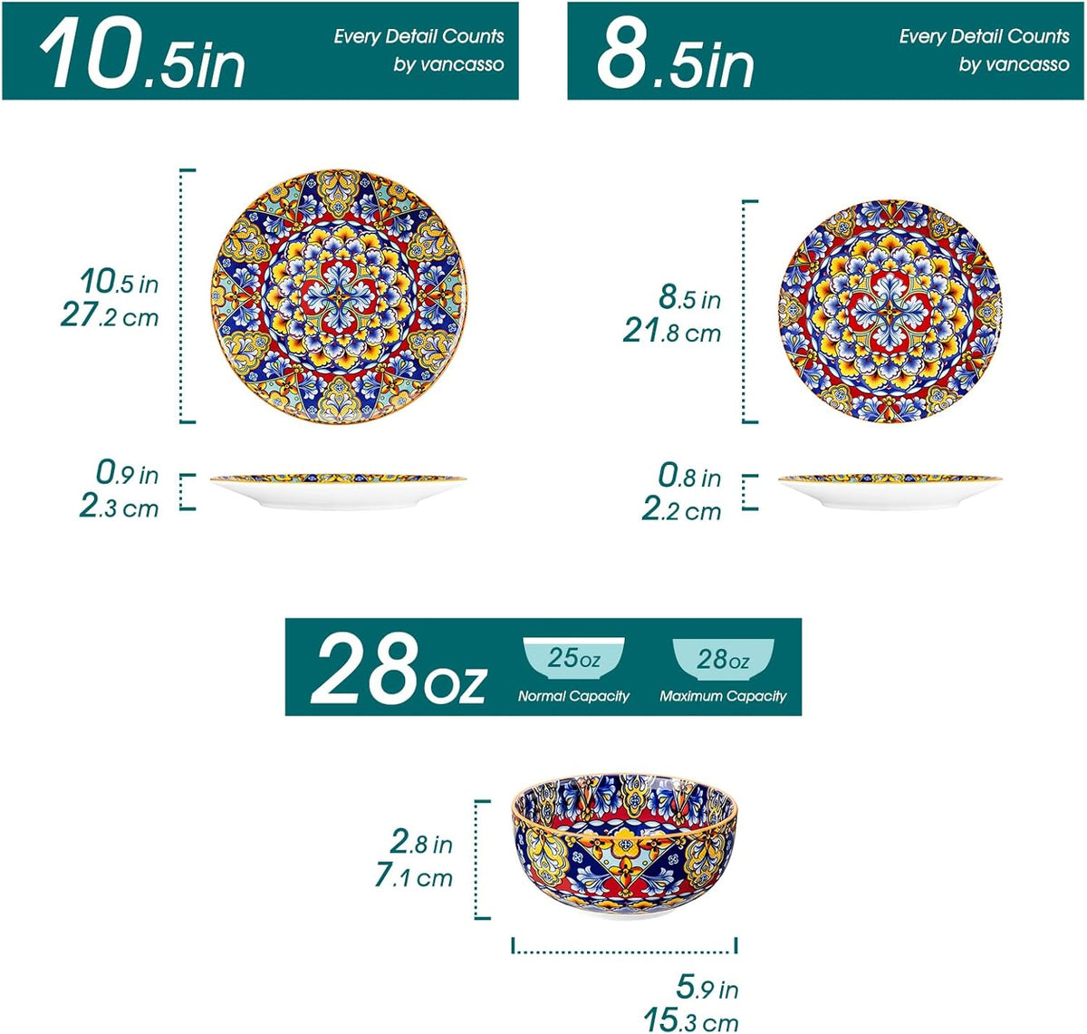 vancasso 12 Pieces Dinnerware Sets, Orange Plates and Bowls Set, Porcelain Dishes Set for 4