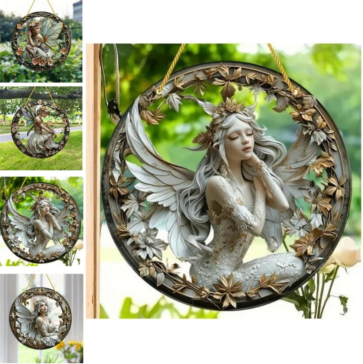 Flower Fairy Garden Decorations Angel Wing Christmas Halloween Deco Statue Art Elf Sculpture