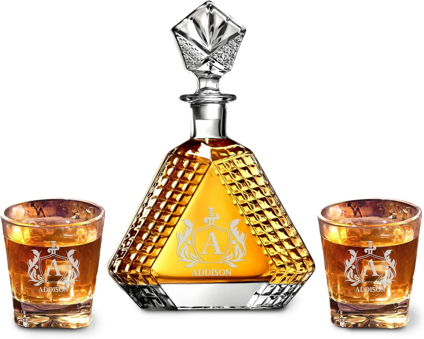 Personalized Triangle Whiskey Decanter Set for Men 650ml Luxury Gift for Groomsman, Liquor