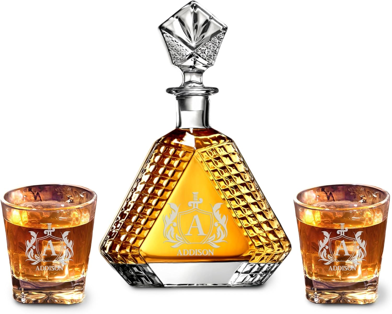 Personalized Triangle Whiskey Decanter Set for Men 650ml Luxury Gift for Groomsman, Liquor