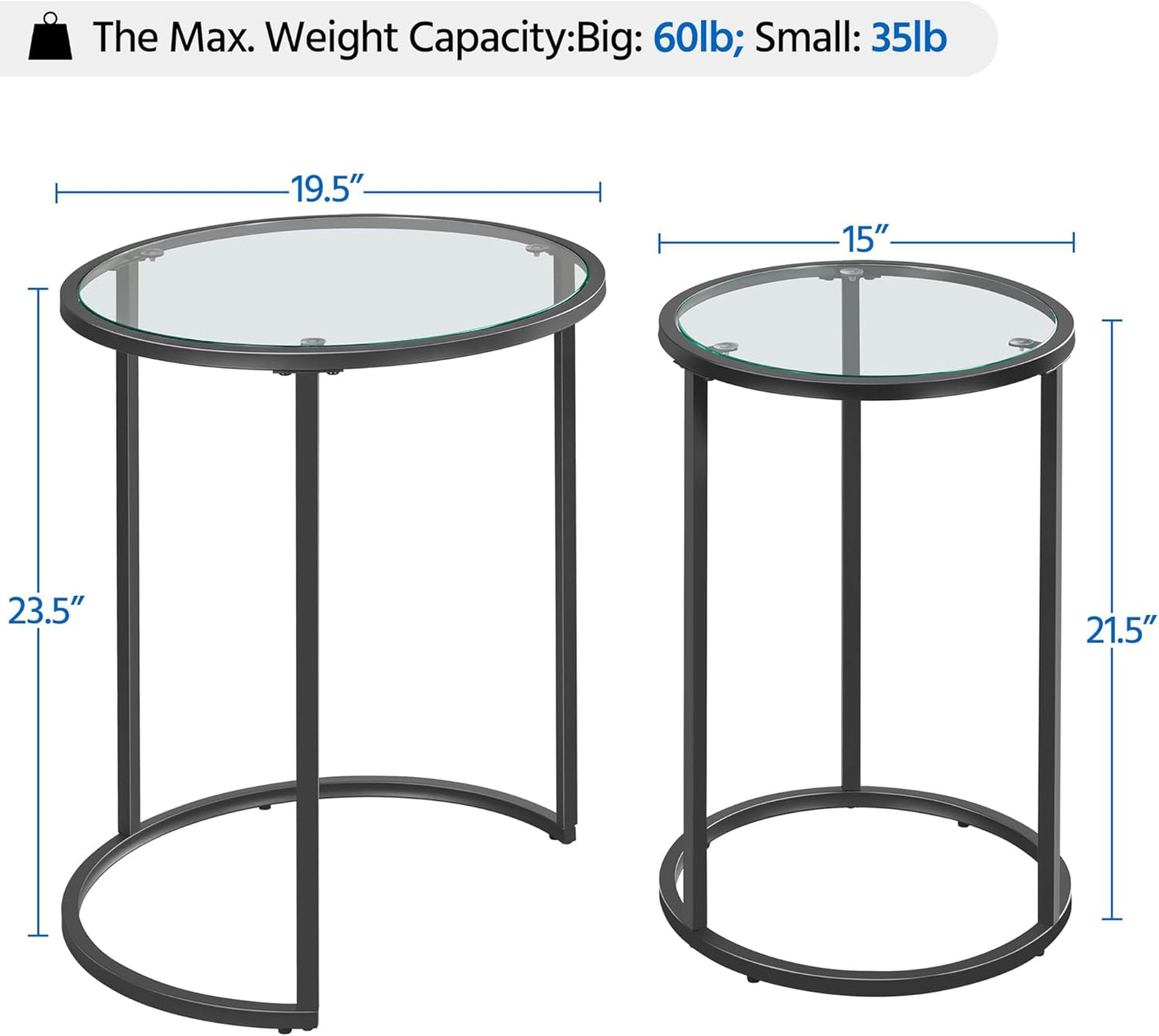 Yaheetech Round Nesting End Table Set of 2,Stacking Side Tables,Coffee Tables Set w/Metal Frame &