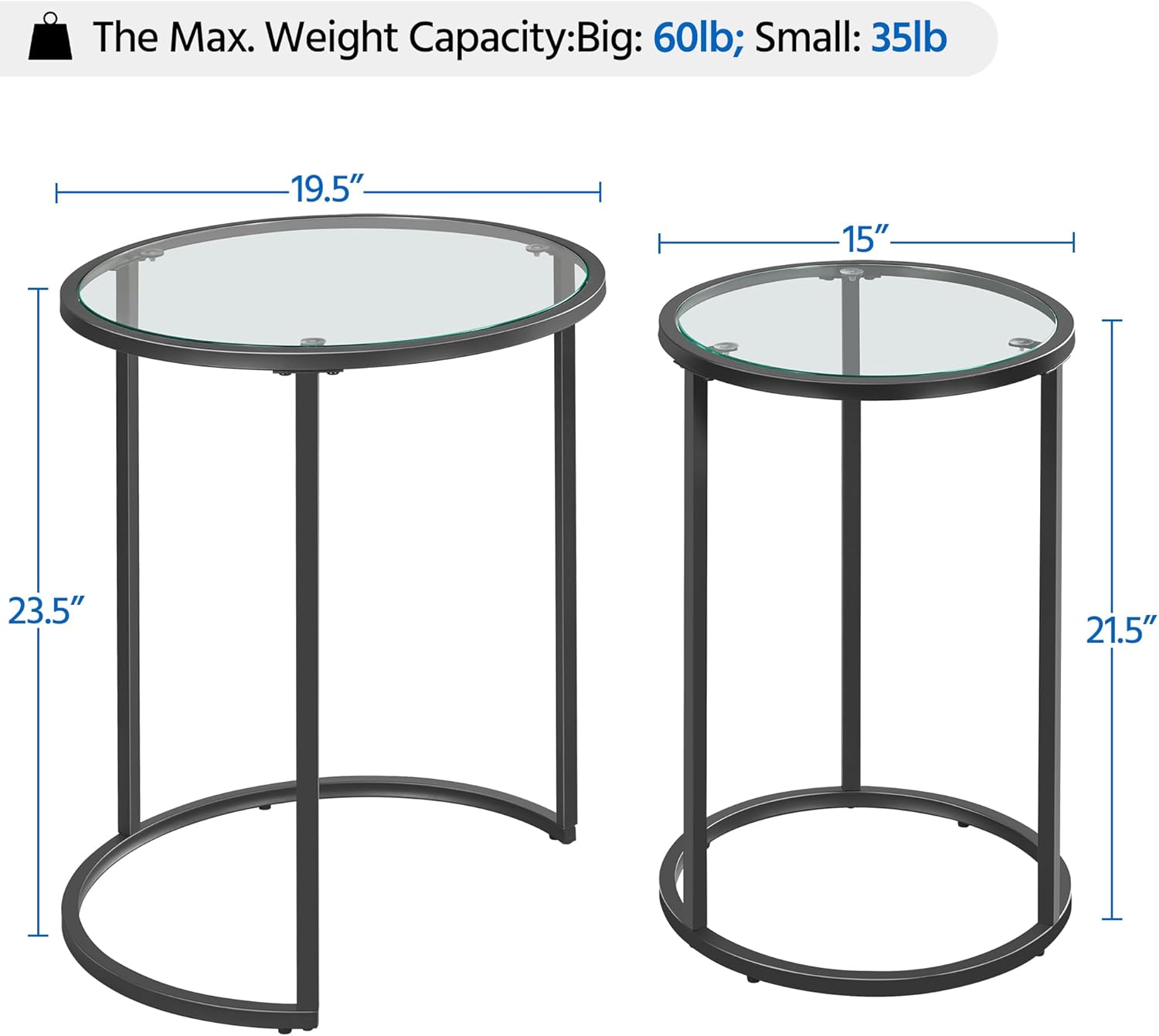 Yaheetech Round Nesting End Table Set of 2,Stacking Side Tables,Coffee Tables Set w/Metal Frame &