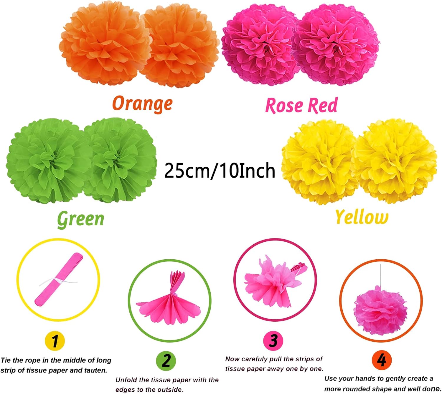 ZERODECO Fiesta Mexican Party Decorations, 21 Pcs Multi-color Paper Fans, Pom Poms Flowers for