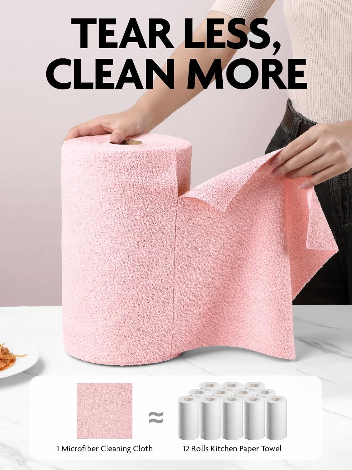Fantasticlean Microfiber Cleaning Cloth Roll -150 Sheets, Tear Away Microfiber Towels, 12" x 12"