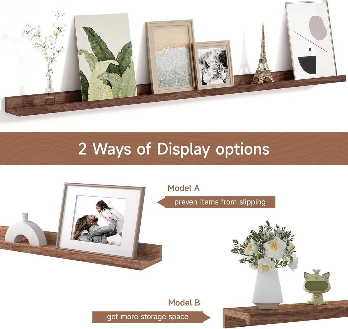Picture Ledge Shelf for Wall, Floating Shelves Set of 4, 48 Inch Long Nursery Book Shelves for Toys