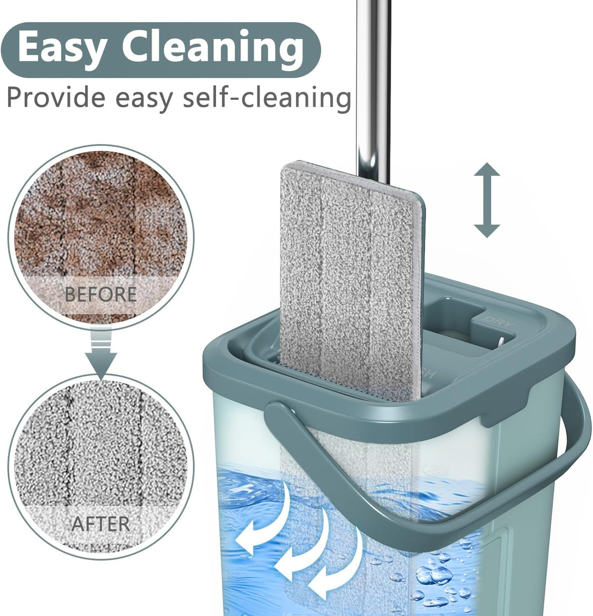 Aifacay Mop and Bucket with Wringer Set, Flat Wall Mop and Bucket Set with 4 Reusable Microfiber