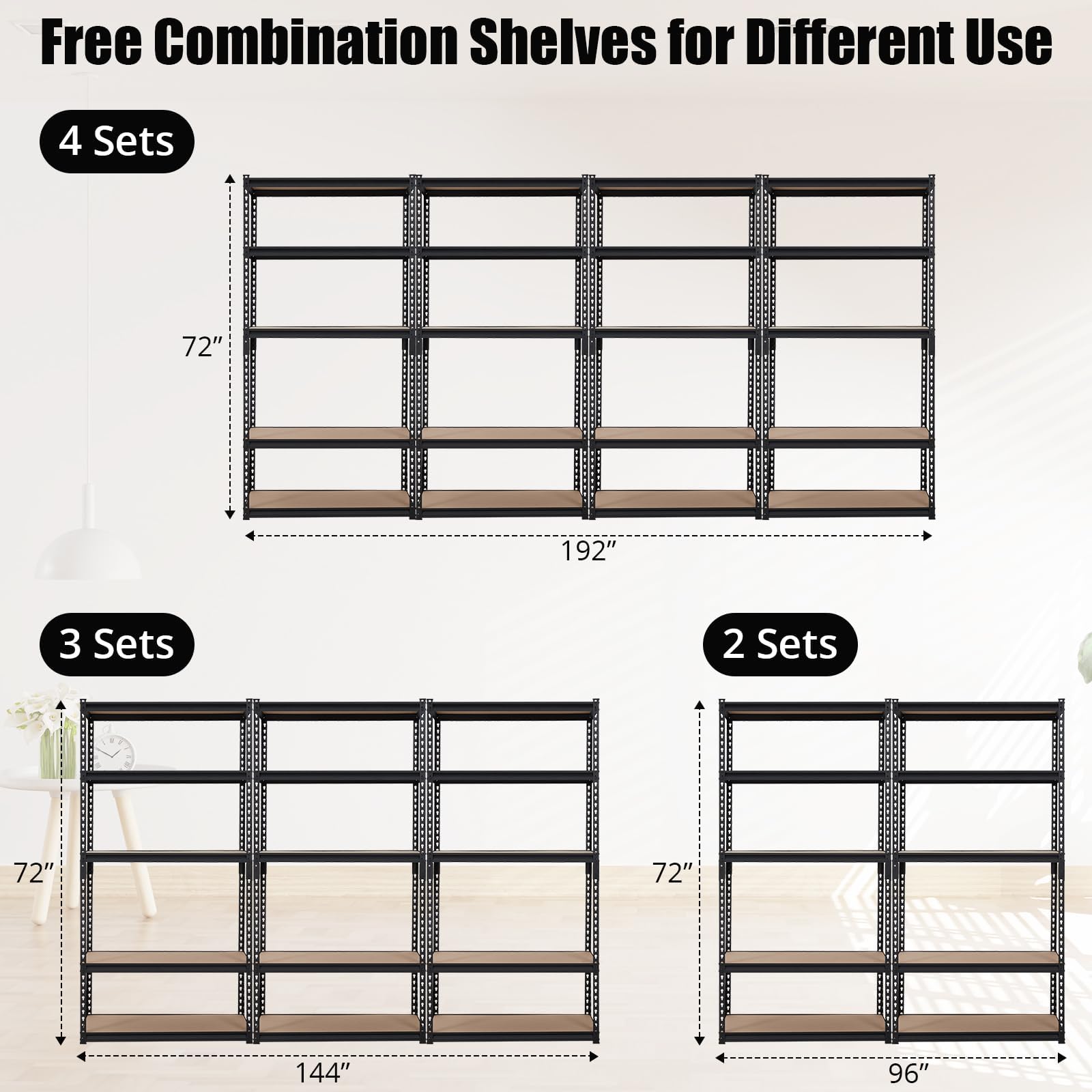 Towallmark Garage Shelving, 48 x18 x 72 Storage Shelves, Heavy Duty Storage Shelving, Durable