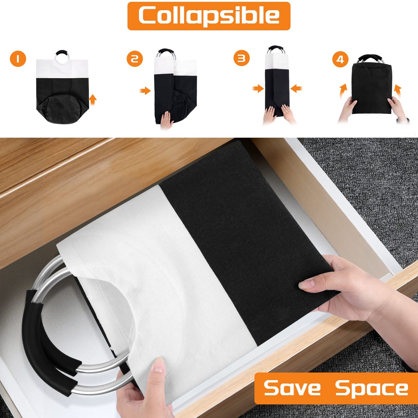 BlissTotes 90L Laundry Basket, Freestanding Collapsible Hamper, Black