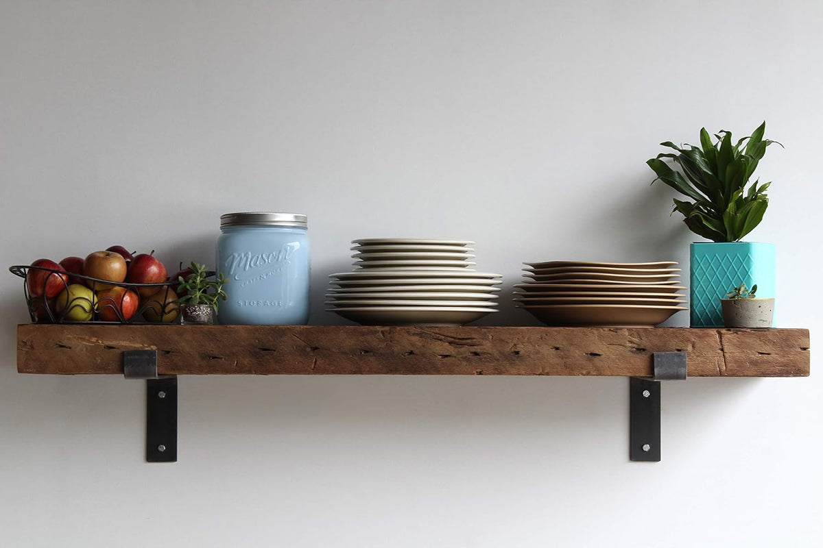 Urban Legacy Reclaimed Barn Beam Deep Shelves | Deep Shelves with Brackets Included, Set of 2 |