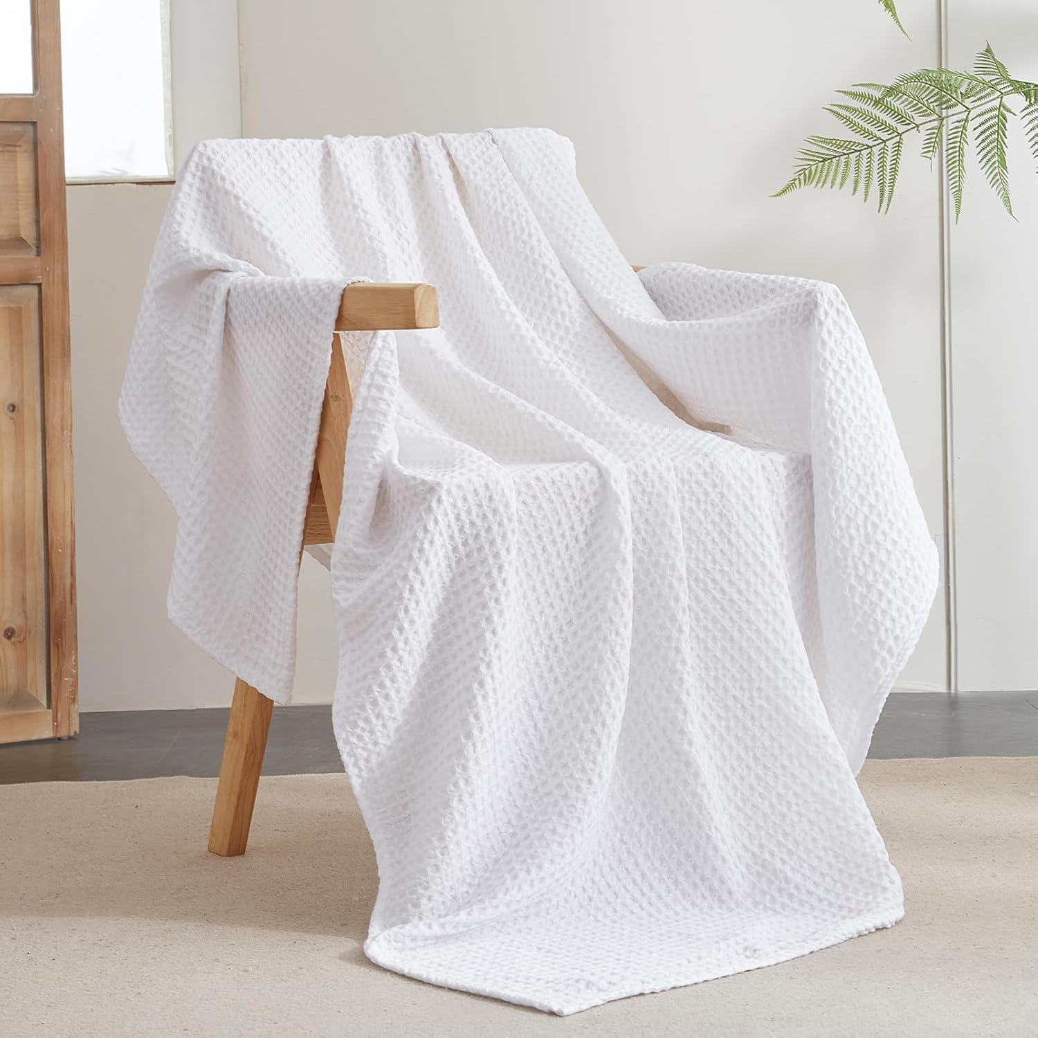 PHF Ultra Soft Waffle Weave Throw Blanket 50"x 60"- Washed Lightweight Breathable Cozy Woven