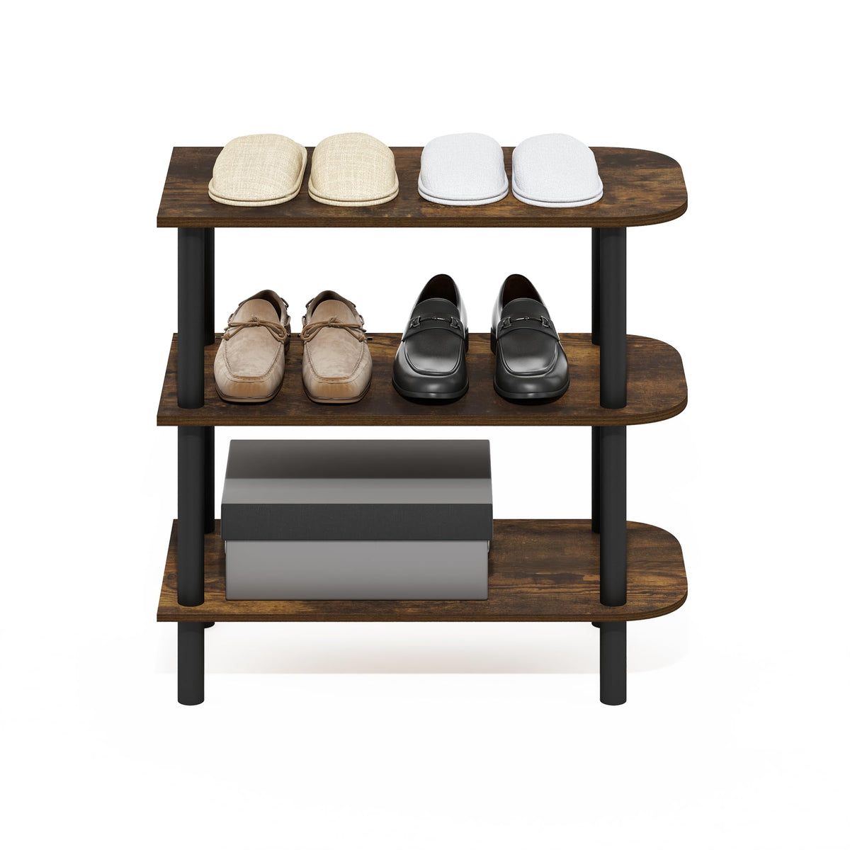 Furinno Turn-N-Tube Shoe Rack, 3-Tier Narrow Shoe Organizer, Shoe Rack Storage with Curved