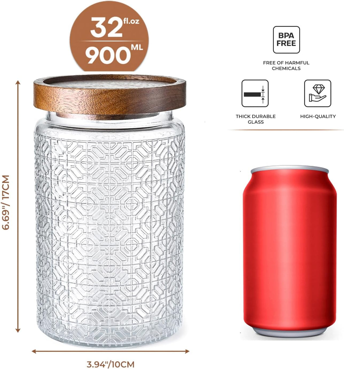 32oz Vintage Glass Jar With Lid, Glass Storage Containers, Airtight Kitchen Storage Containers For