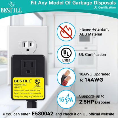 BESTILL Garbage Disposal Button, UL Listed, Cordless Sink Top Air Switch Kit for Waste Disposer