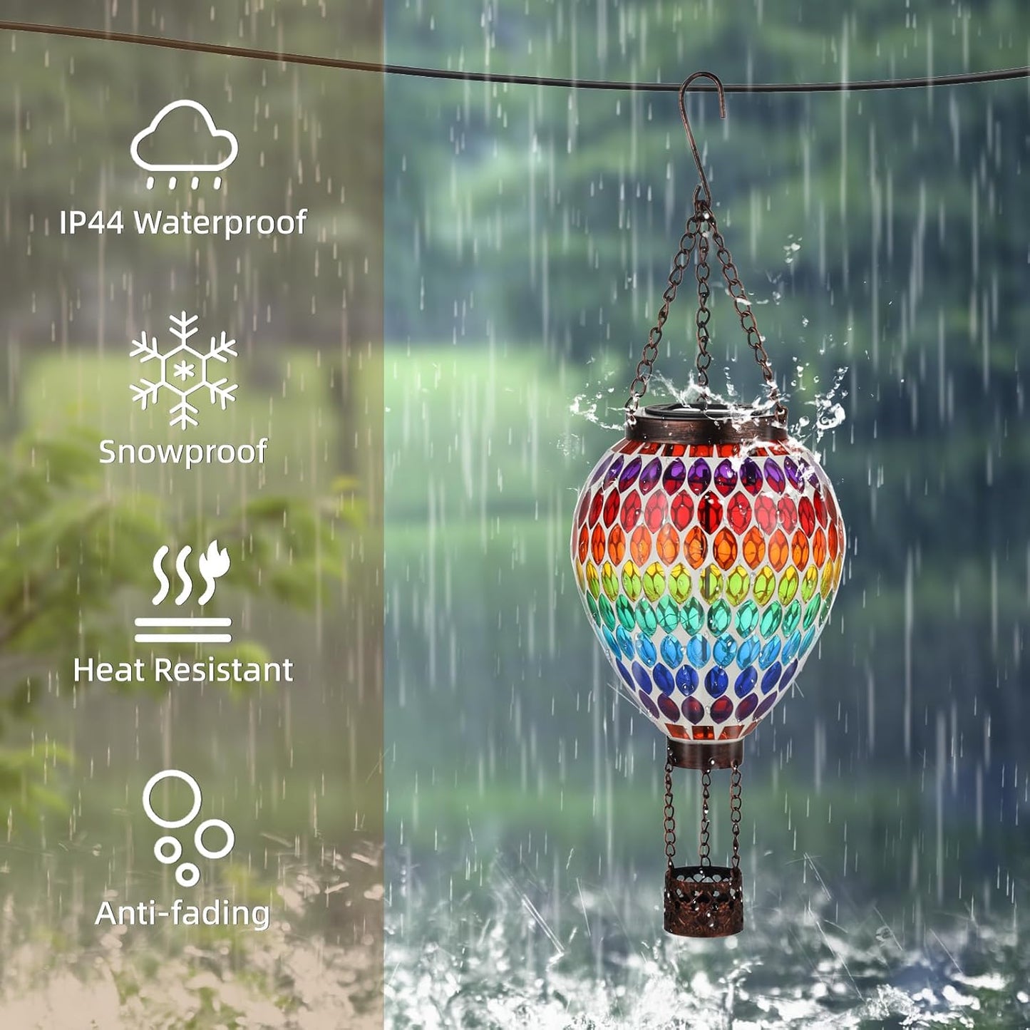 VOREEN Hot Air Balloon Solar Lantern, Mosaic Solar Outdoor Hanging Wind Light, Waterproof, Patio