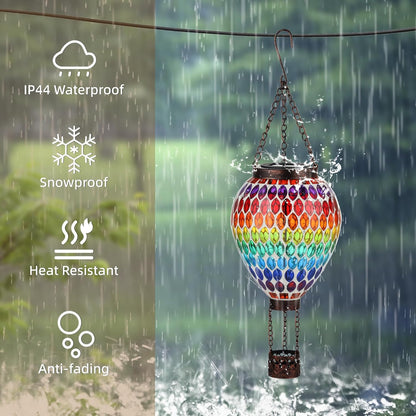 VOREEN Hot Air Balloon Solar Lantern, Mosaic Solar Outdoor Hanging Wind Light, Waterproof, Patio