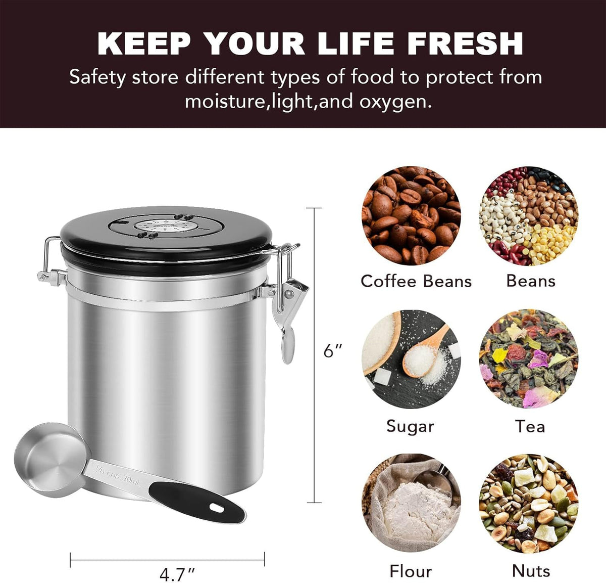 ShanSon Coffee Canister Airtight Coffee Container Stainless Steel Coffee Bean Storage Container