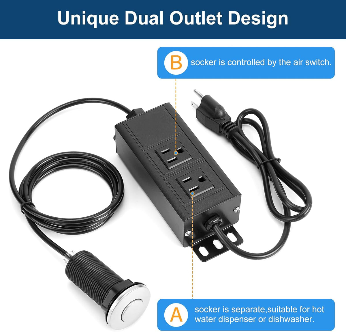 Dual Outlet Garbage Disposal Air Switch Kit, UL Listed Sink Top Air Switch for Food Waste Disposal