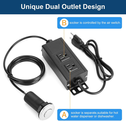 Dual Outlet Garbage Disposal Air Switch Kit, UL Listed Sink Top Air Switch for Food Waste Disposal