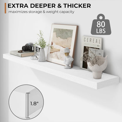 Fun Memories 55 Inch Floating Shelves - 9 Inch Deep Rustic Wooden Wall Shelves - Extra Deeper &
