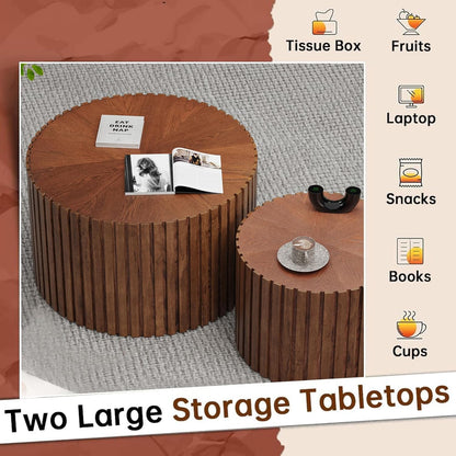 Round Nesting Coffee Table Set of 2 Modern Round Walnut Coffee Table Small Circular End Table Side