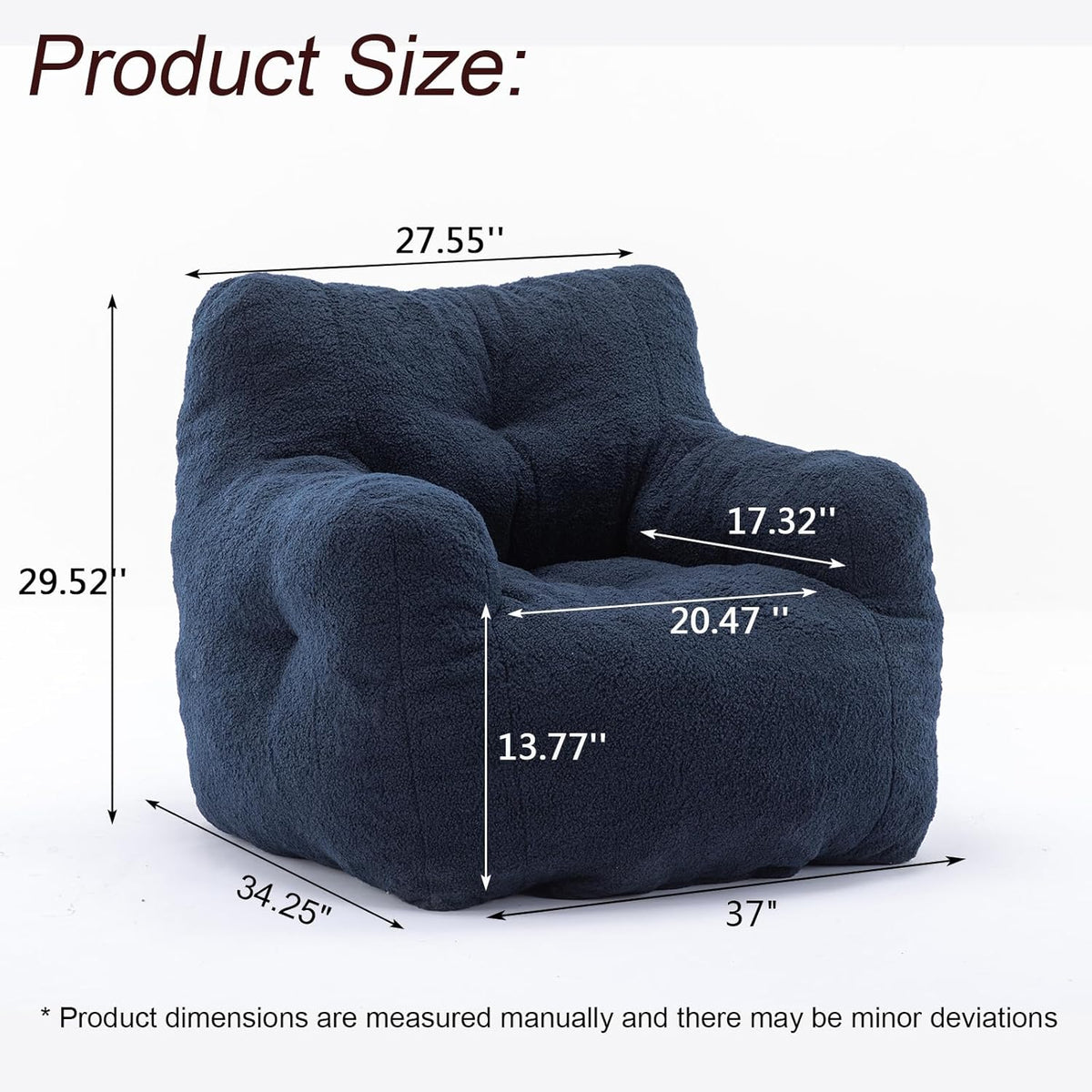 Recaceik Bean Bag Chairs, Tufted Soft Stuffed Bean Bag Chair with Filler, Fluffy Lazy Sofa