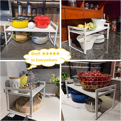 Expandable Cabinet Shelf Organizer 16-26" L Stackable Kitchen Counter Shelf Rack Stand Sink Riser