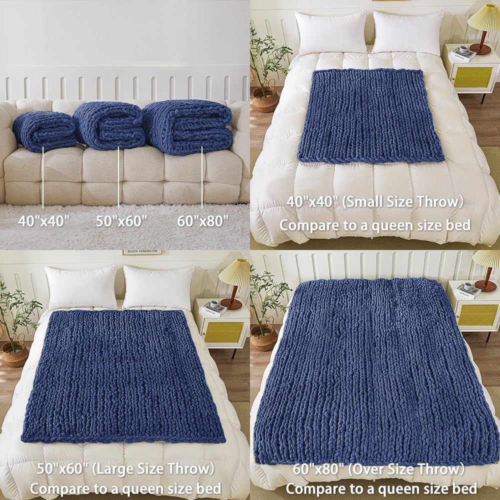 WESHIONGOO Chunky Knit Blanket Throw 50"×60" Knitted Throw Blankets for Couch Bed Fluffy Soft