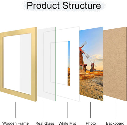 8x10 Picture Frame Set of 4, 8 x 10 Wood Photo Frames with Mat for 5x7, Wooden Frame with Real