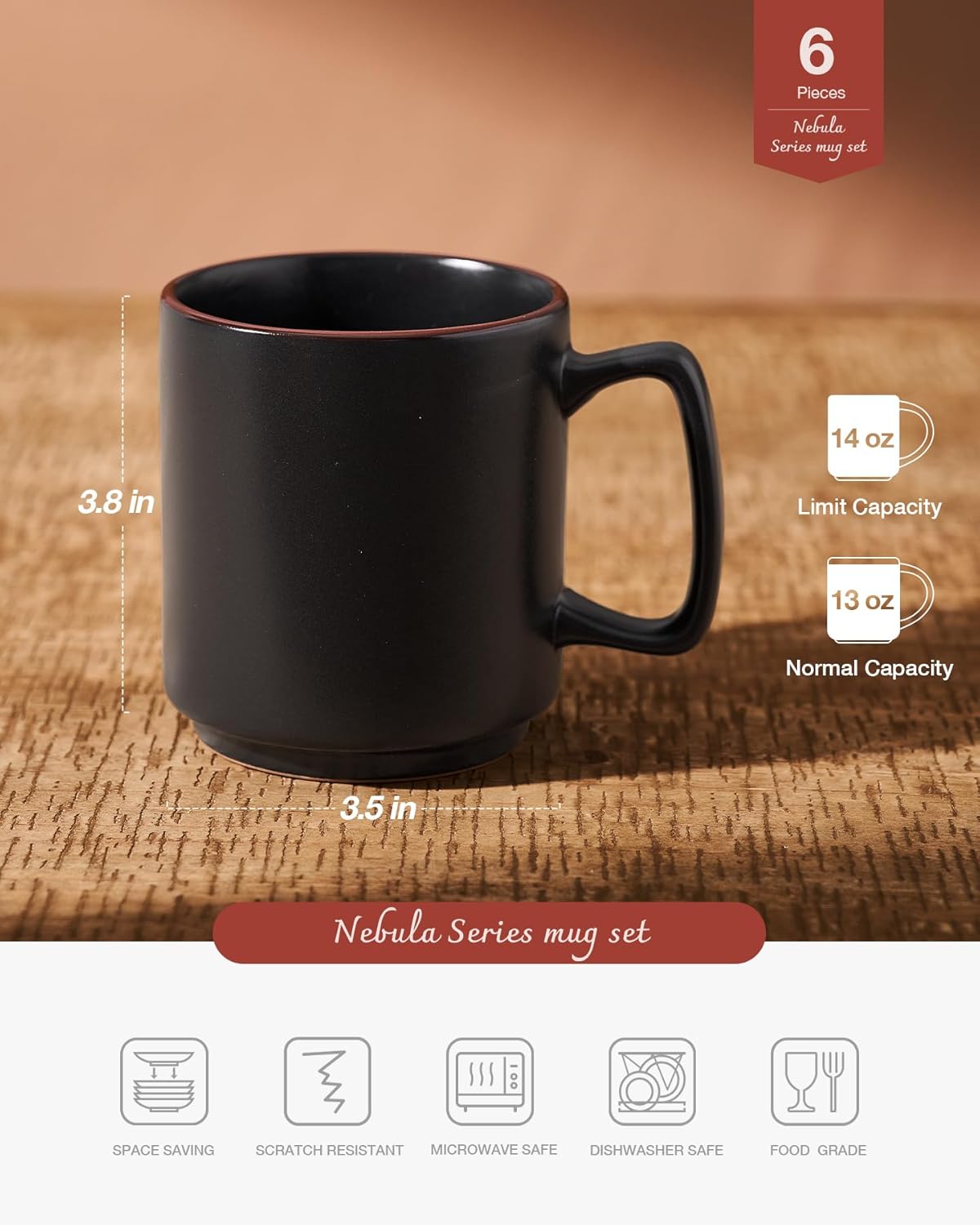 famiware Coffee Mugs Set of 6, Nebula 14oz Coffee Mugs, Ceramic Cup Set with Handle for Latte, Tea