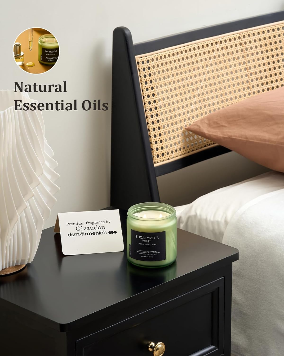M&SENSE Eucalyptus & Mint Soy Candles for Home Scented, 11.6oz 70 Hour Burn Aromatherapy Candle
