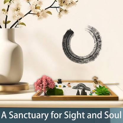 Threeheng Mini Japanese Zen Sand Garden Kit for Desk, Muti-Functional Sand Tray Therapy Kit with