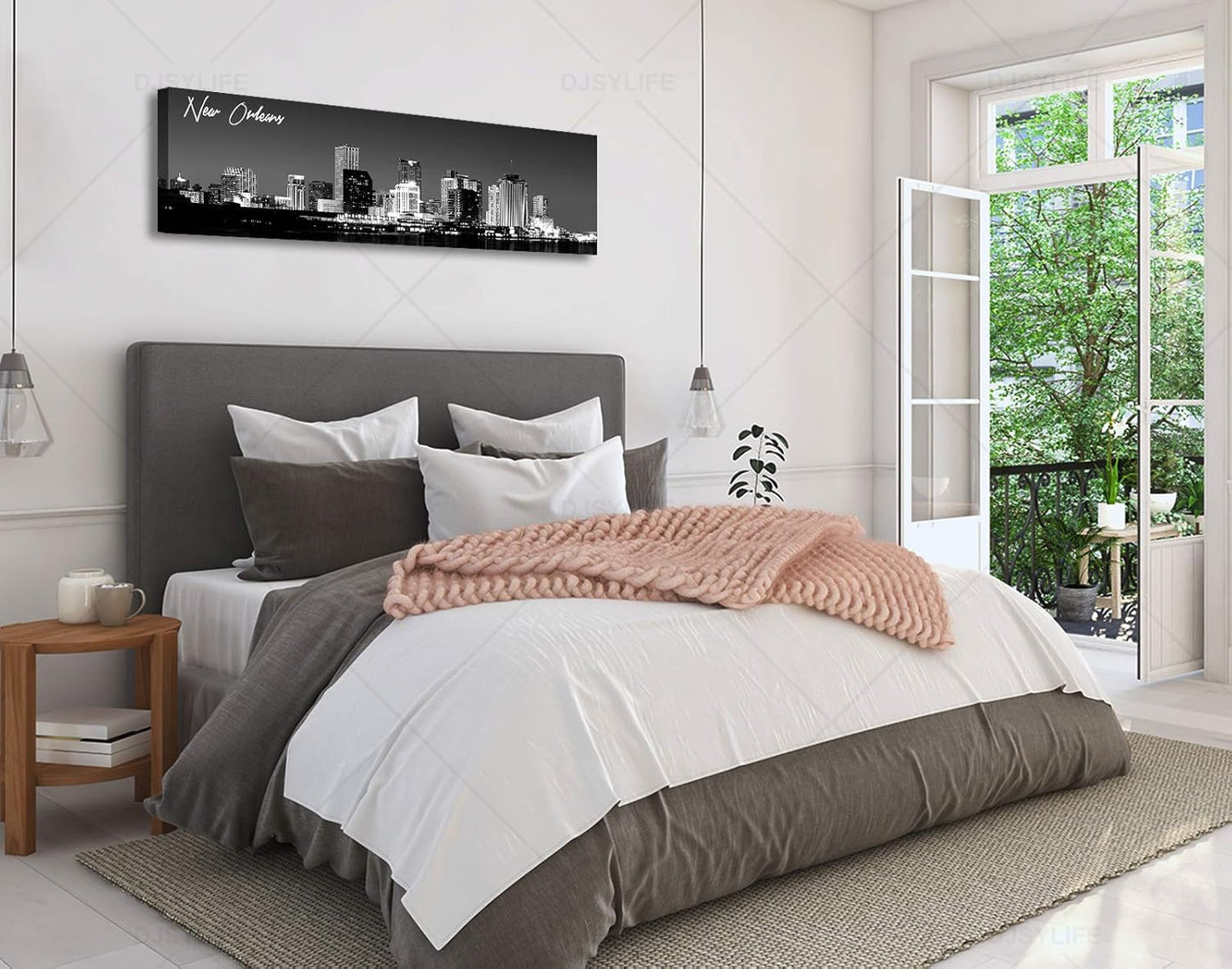DJSYLIFE New Orlean Canvas Wall Art Decor City Skyline Pictures Poster Artwork Black and White