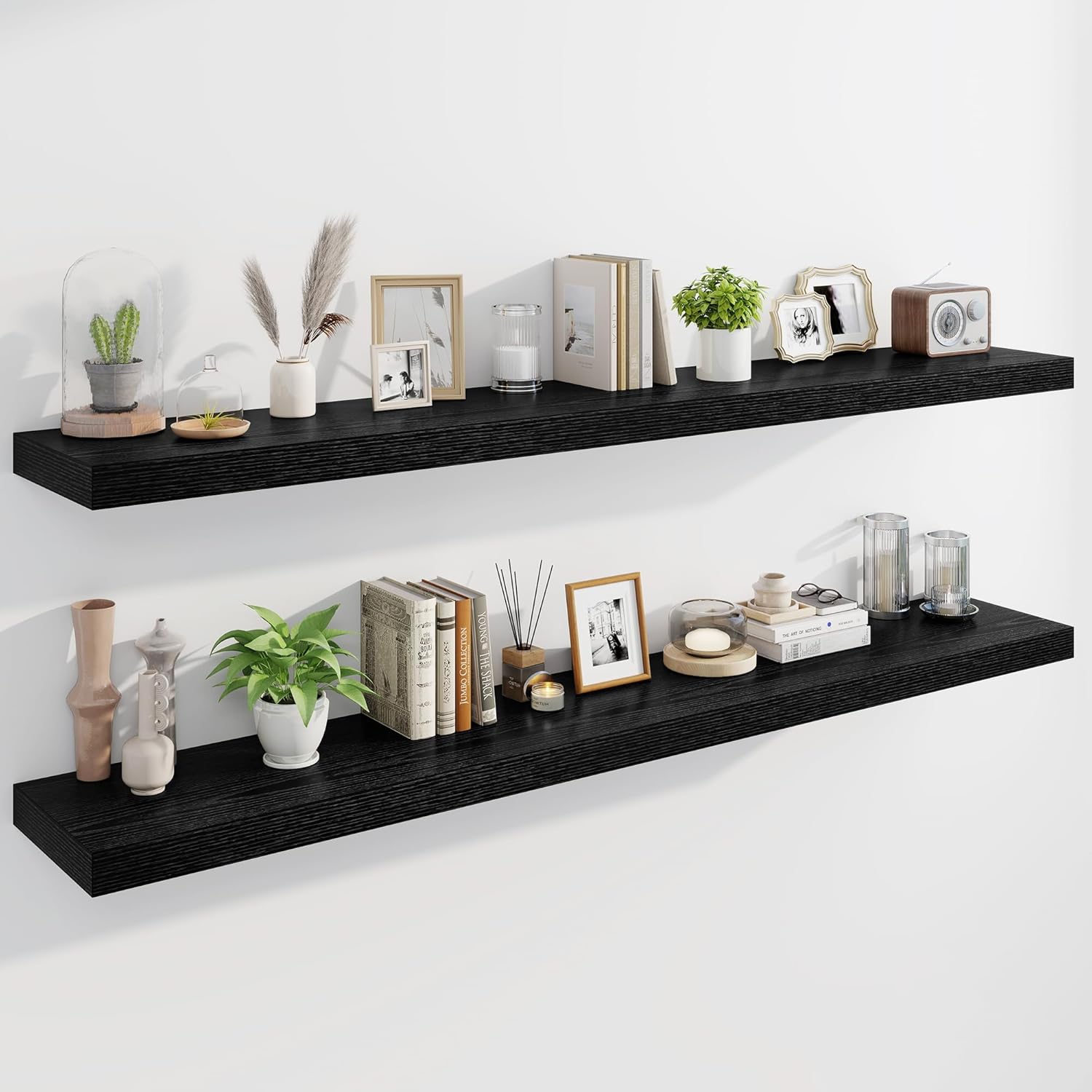 Marsmiles 72" Floating Shelves for Wall, Wooden Shelves with Invisible Brackets Set of 2, Rustic