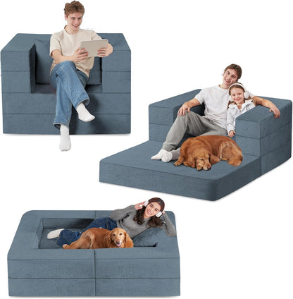 Folding Bean Bag Chair for Adults,3-in-1 Bean Bag Couch Faux Fur Floor Sofa Large Beanbag