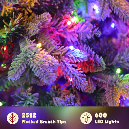 9ft Pre-lit Artificial Christmas Tree with Remote, Snow Flocked Xmas Trees Rotating & Foldable