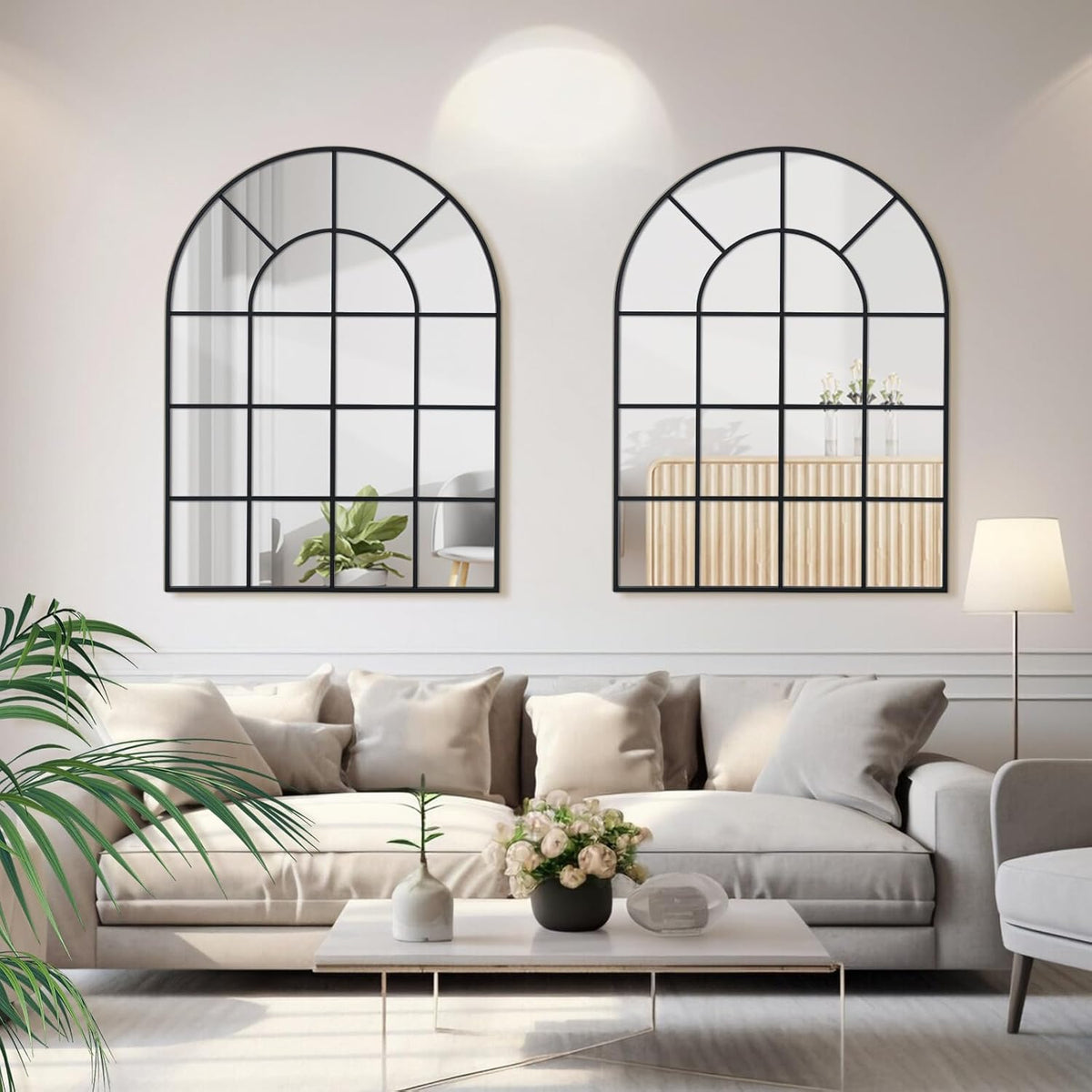 Arched Windowpane Wall Mirror 30"x40" Black Wall Mounted Art Pane Mirror Farmhouse Decorative